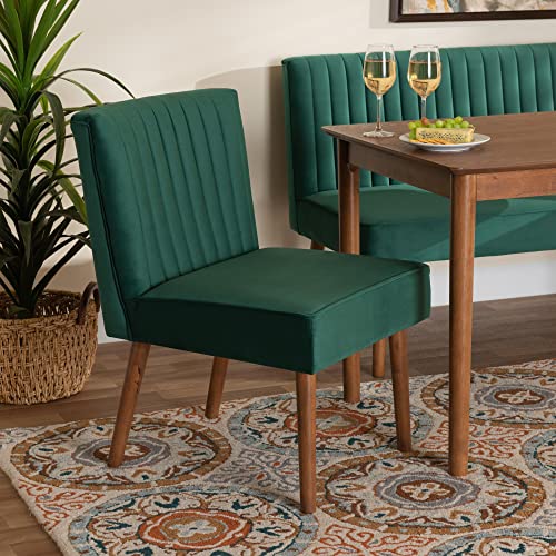 Baxton Studio Alvis Mid-Century Modern Emerald Green Velvet Upholstered and Walnut Brown Finished Wood Dining Chair by Baxton Studio - Image 8