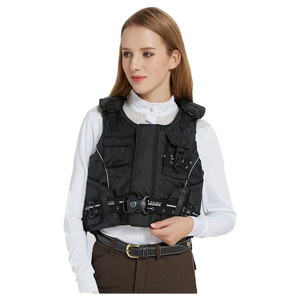 Chaleco de equitación profesional unisex, chaleco protector ecuestre de seguridad acolchado para montar a caballo, protector corporal para niños, protección para caballos para niños y adultos (negro S