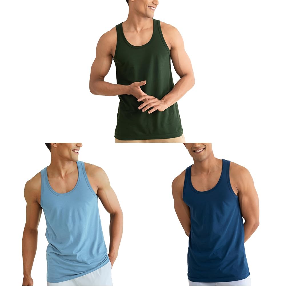 Men's Neo-Cotton Antibacterial Vests in Garden Green, Better Blue, and True Teal (Pack of 1, Large).-image-7