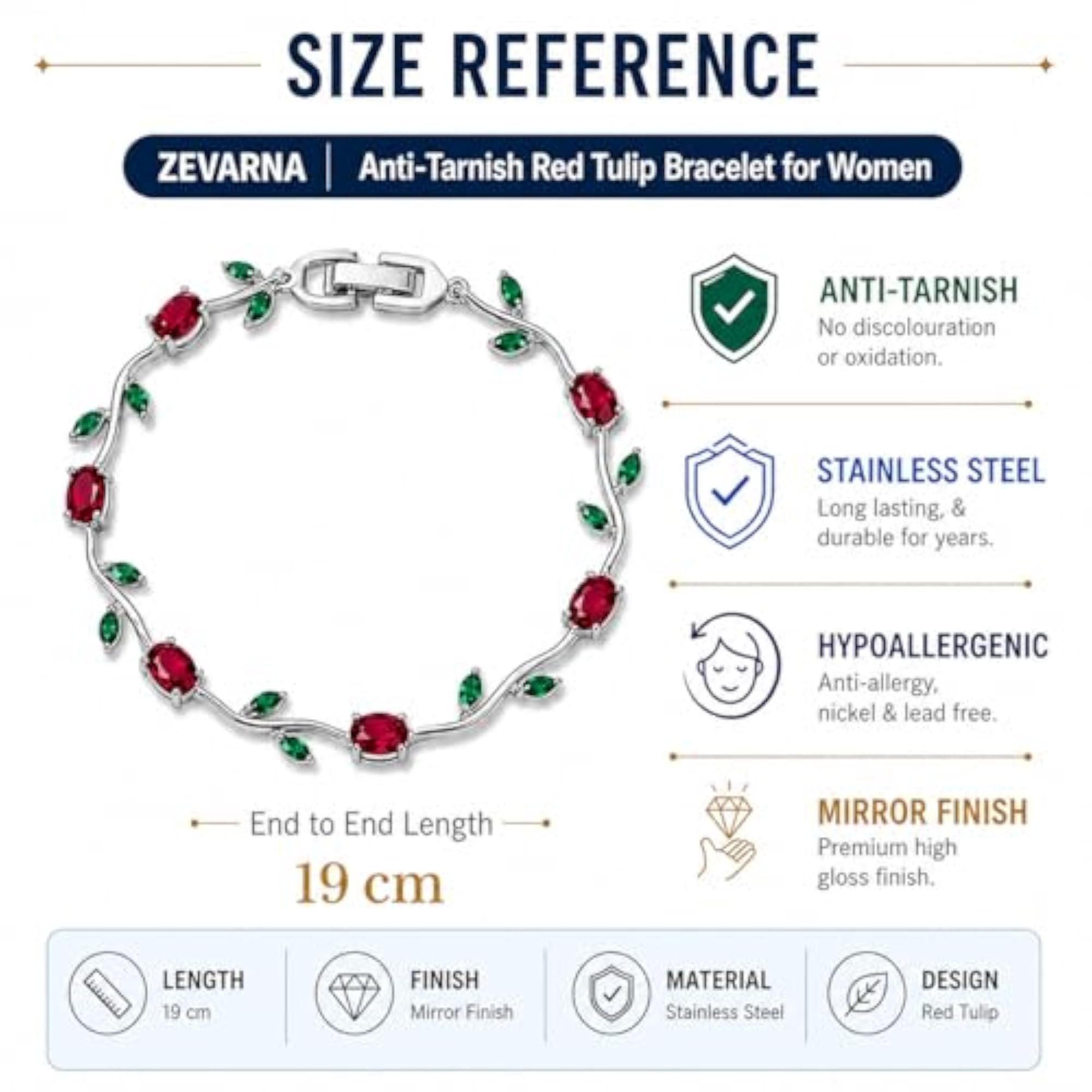 Women's Tulip Bracelet for Red Gemstone Vine, Dainty Adjustable Chain