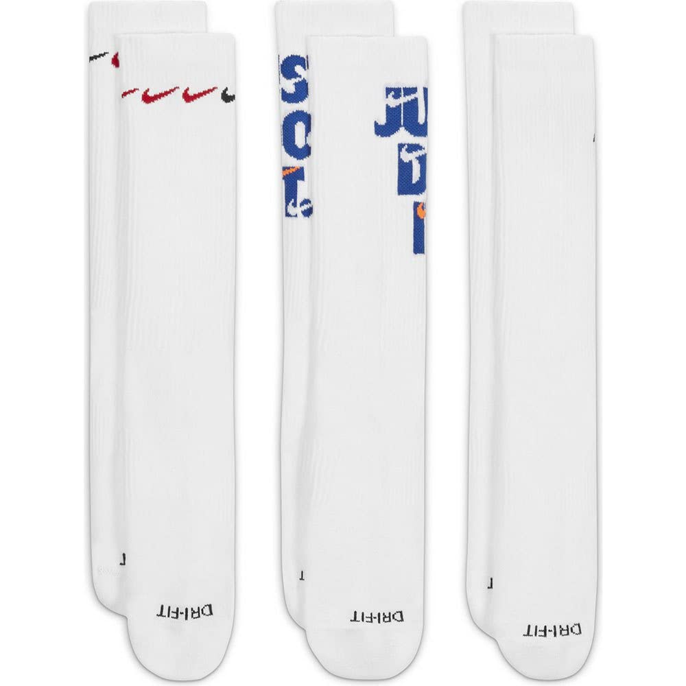 Nike Everyday Plus Dri-FIT Adult Men Unisex Cushioned Crew Socks (3 Prs) (as1, numeric, numeric_8, numeric_12, regular, regular, White/Multicolor)