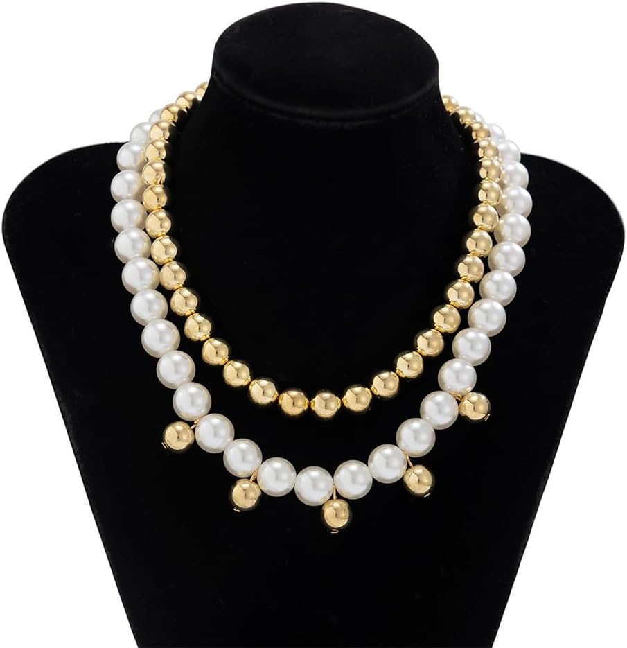 Chunky Layered Balls Beaded Choker Necklace Fashion Round Pearl Bead Stackable Collar Necklaces for Women Exaggerated Large Prom Jewelry Accessories - Image 7