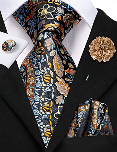 Image of Hi-Tie Men's Silk Ties Formal Woven Classic Necktie Pocket Square Cufflinks Lapel Pin Set Wedding Business