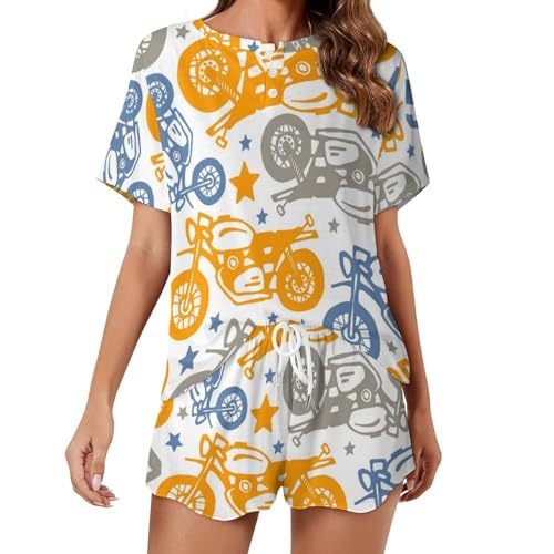 Pyjama femme manches courtes léger anti-chaleur ensemble nuit été moto