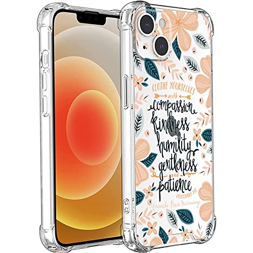 for iPhone 13 Aesthetic Quotes Case, Positive Inspirational Christian Quotes Bible Verse Cute Flower Floral Case for Girls Women with Transparent TPU Bumper Phone Case for iPhone 13