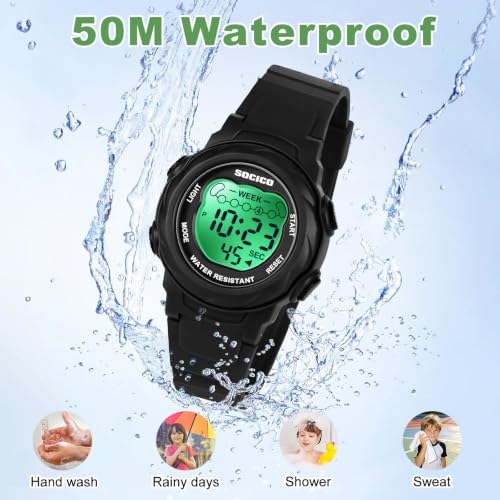 Image of SOCICO Kids Digital Watch 50M Waterproof & 7 Color Lights for Boys Girls