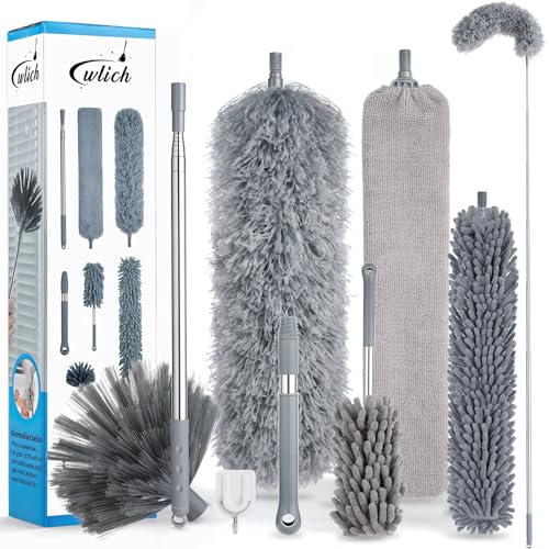 8 PCS Microfiber Feather Duster Extendable Washable Cobweb Duster with 100 inches Long Telescopic Duster for Cleaning Ceiling Fan Blinds Furniture & Cars