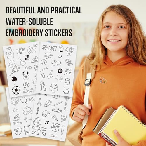 Image of 68 Patterns Study Sport Water Soluble Embroidery Stabilizers Tennis Rugby Stick and Stitch Embroidery Patterns Wash Away Embroidery Paper Starter Kit for Hand Sewing Beginners Adult