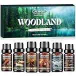 Aeshory Woodland Essential Oils Set 6 x 10ml, Natural Scented Oils for Diffuser - Sandalwood & Vanilla, Forested Fir, Palo Santo & Mahogany, Cedar & Amber, Forest Oud & Balsam, and Hickory & Suede
