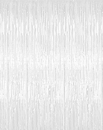 DANIRZE Metallic 3 ft. x 8 ft. White Tinsel Foil Fringe Curtains for Party Wedding Decoration (2-Pack, White)