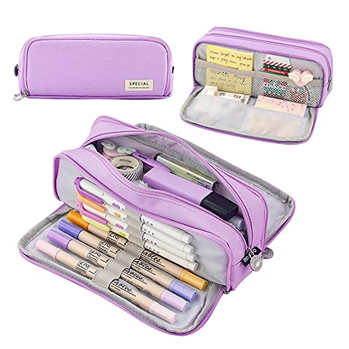 Qican Estojo para lápis Grande capacidade Bolsa para lápis Bolso com zíper para escola Armazenamento doméstico Bolso multicamadas Organizador de escritório Presente para homens, mulheres, criança