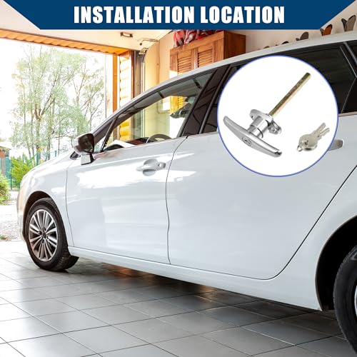 Image of Universal Garage Door Keyed T-Handle Lock Kit with 2 Keys /Shed Door Lock T Handle for Most Brands of Truck Caps Camper Recreational Vehicle Barns /Durable Chrome / 1 Set