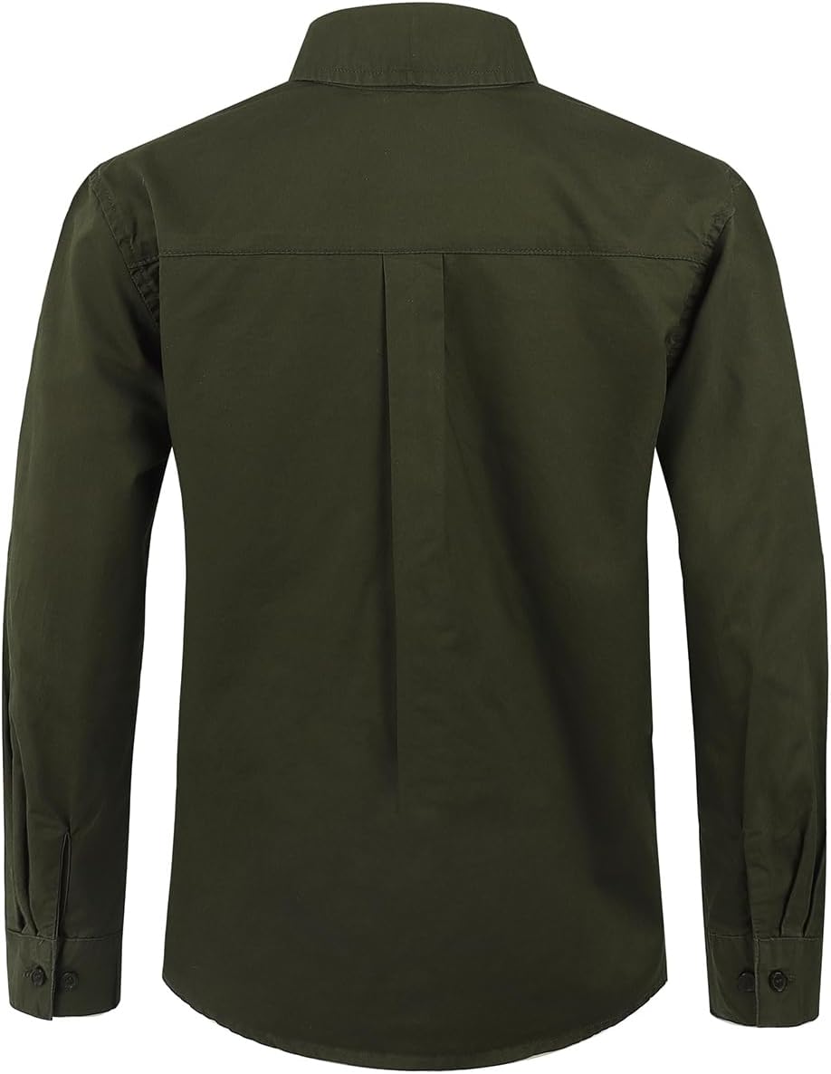 Spring&Gege Boys' Long Sleeve Button Down Shirt for Kids Woven Solid Two Pockets - Image 3