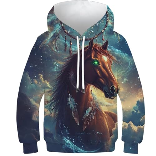 Sweat-shirt à capuche 3D motif attrape-rêves cheval étoilé pour enfants lot de 2