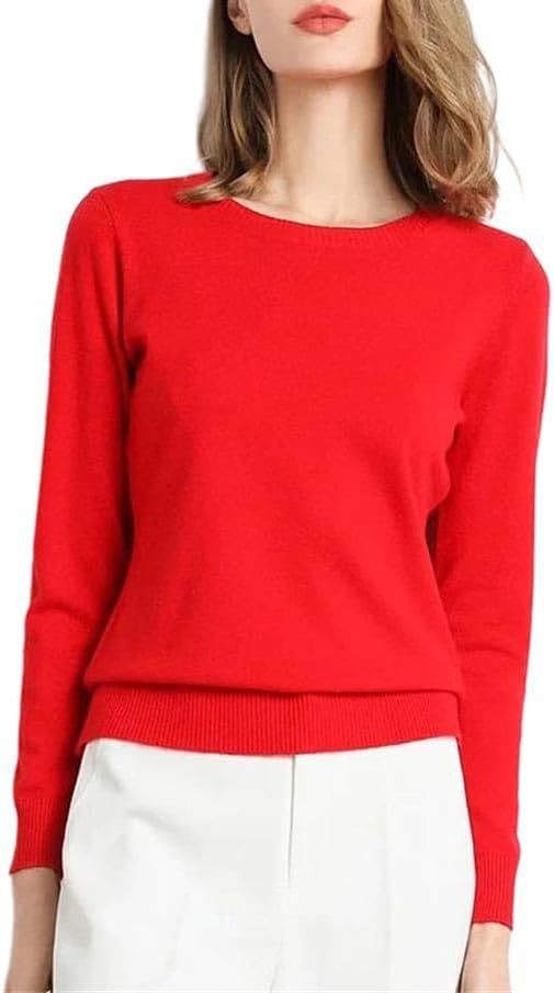 Women Slim O-Neck Pullover Cashmere Wool Blending Sweater Long-Sleeved Knit Bottoming Shirt