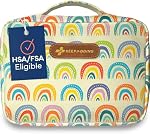 KeepGoing Large Home First Aid Kit for Kids – 270 Pc. First Aid Kit for Car, Home, Dorm, & Boat with Latex-Free Bandages – 10 x 7 x 3.5 in. Travel First Aid Kit (Suuny Rainbow)