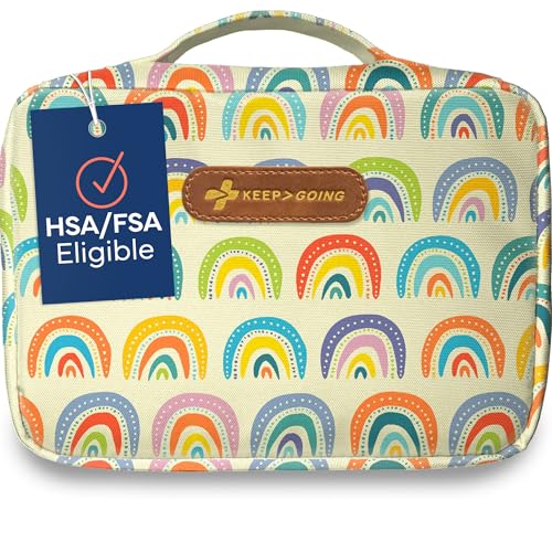 KeepGoing Large Home First Aid Kit for Kids – 270 Pc. for Car, Home, Dorm, & Boat with Latex-Free Bandages – 10 x 7 x 3.5 in. Travel First Aid Kit (Sunny Rainbow)