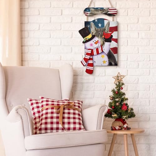 Panneau mural de Noël chat américain drapeau USA déco bois rustique