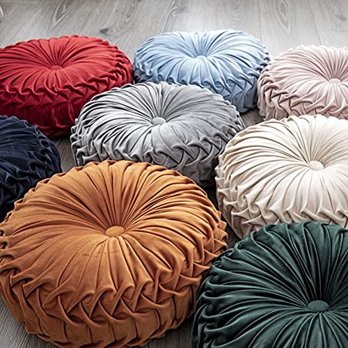 Coussin rond plissé en velours marron, finitions haute couture - 5