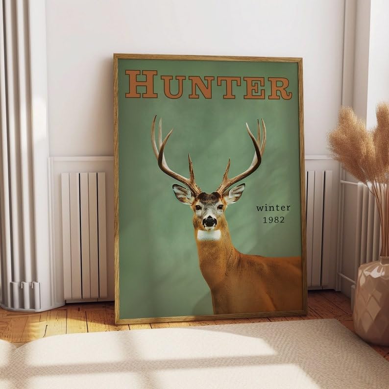 Miniatura 1 de Whitetail Deer Hunting Wall Art, Retro Outdoors Wildlife Travel Poster, Antler Buck Illustration, Hunter Sportsman Decor (Unframed) (9x11)