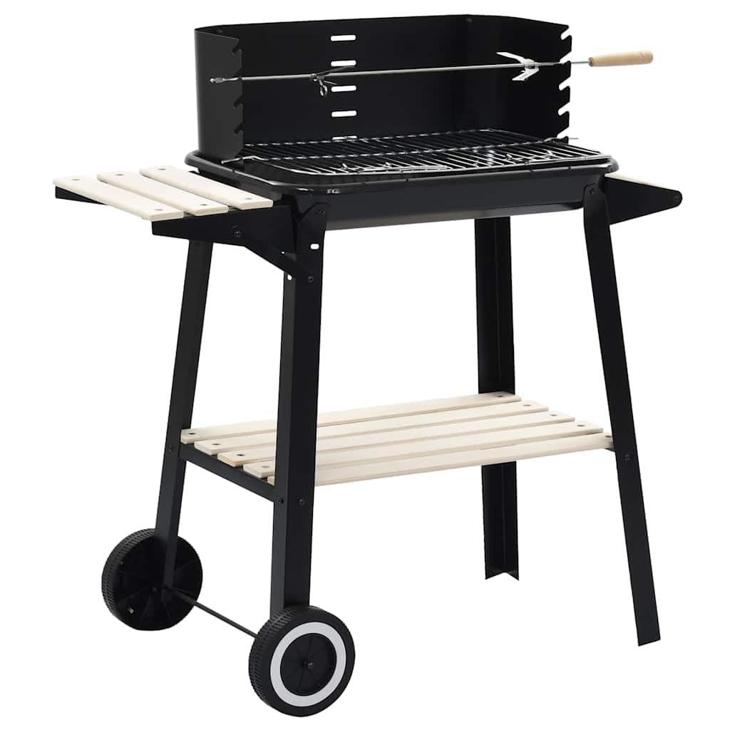 Barbacoa de carbón vegetal con parrilla cromada y juego de asados, altura regulable de 71 a 85 cm, con estante lateral, 2 ruedas para facilitar la movilidad