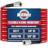 McKillans® QC Installed Pressure Washer Hose 50 ft - Flexible & Kink-resistant - Steel-Braided & Durable- 3/8' QC Pre-Installed Stainless Steel - Power Washer Hose - High Pressure 1/4' Inner Diameter