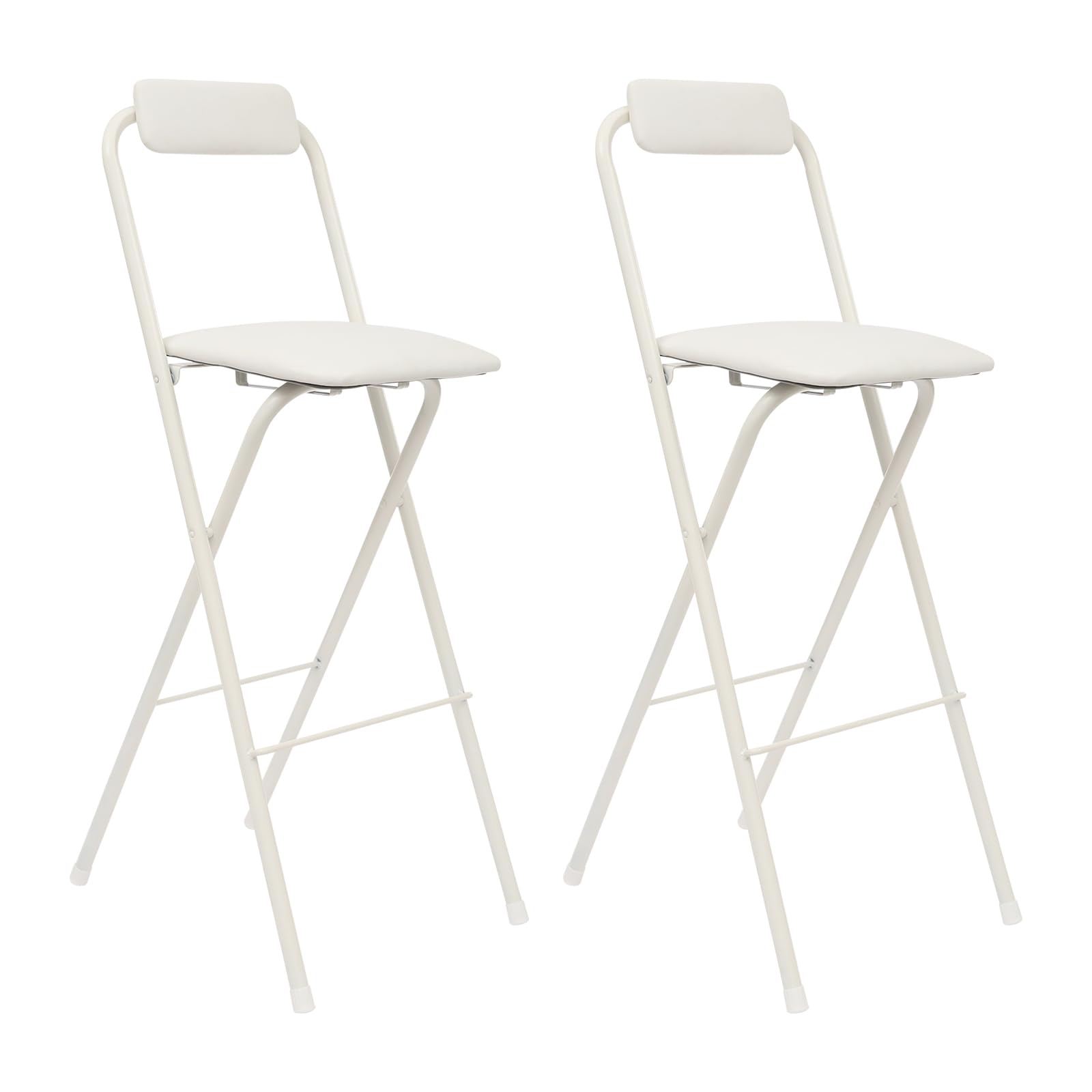 JUOPTGJ Folding Bar Stool with Backrest,Cushioned Padded Folding Stool,Fashion Bar Stools Set,Folding Counter Height Chairs for Kitchens, Cafes, Milk Tea Shops, Dessert Shops. (2, White)