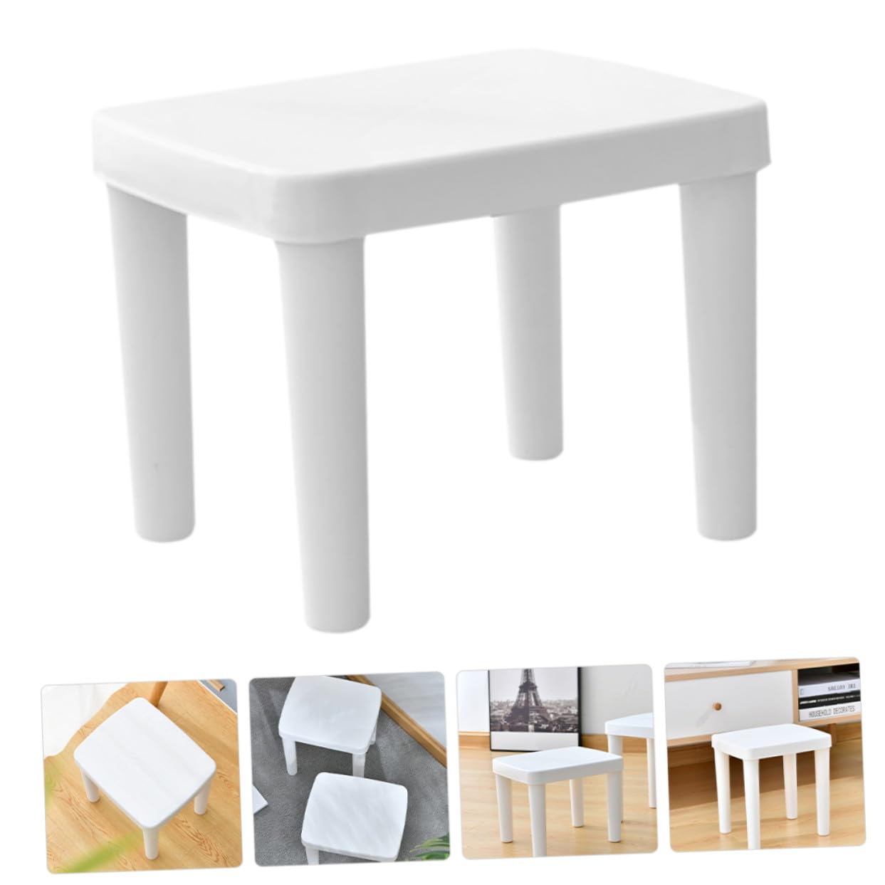 Sgabellino da Bagno Antiscivolo per Bambini in Plastica Bianco Design Leggero e Vuoto, Scala Decorativa Chic per Bagno