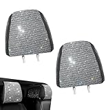 Foelony 2 PCS Bling Car Headrest Covers, Stylish Rhinestone Head Rest Cover Protector with Snap, Easy to Install Car Interior Decoration Accessories, Universal for Most Cars (Silver)
