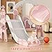 YUFU 4-in-1 Toddler Slide and Swing Set, Kids Slide with Climber, Swing, Basketball Hoop, Indoor Outdoor Playset for Toddlers Age 1-3 (Pink)