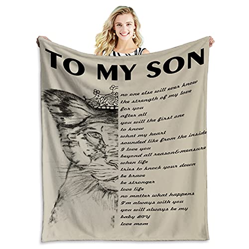 Tveinard Fleece Blanket to My Son Letter Printed Quilts Personalized Air Mail Blanket from Mom Healing Blanket Encourage and Brave Fleece Blanket Gift for Son 50 x 60