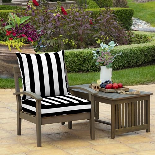 Image of Arden Outdoor Deep Seat Cushion Set, 22 in x 24 in, Weather-Proof, Rain-Proof, Fade Resistant Patio Cushion Black Cabana Stripe
