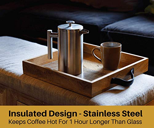 Barista Warrior Insulated Stainless Steel French Press with Thermometer - For Home Office Coffee Maker - Kitchen Appliances & Coffee Bar Accessories (1.0L, 34 fl oz, Silver) - Thumbnail 2