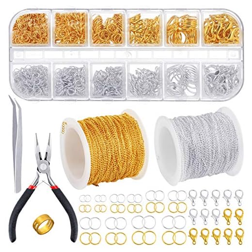 PP OPOUNT 65 fot smycken, kedjor, halsband, kedjor, 2 mm smyckestillverkning, kedjor med 960 delar, bindringar, 40 stycken hummerlås, smyckestillverkning, verktyg för smyckestillverkning (guld, silver, totalt 65 fot)