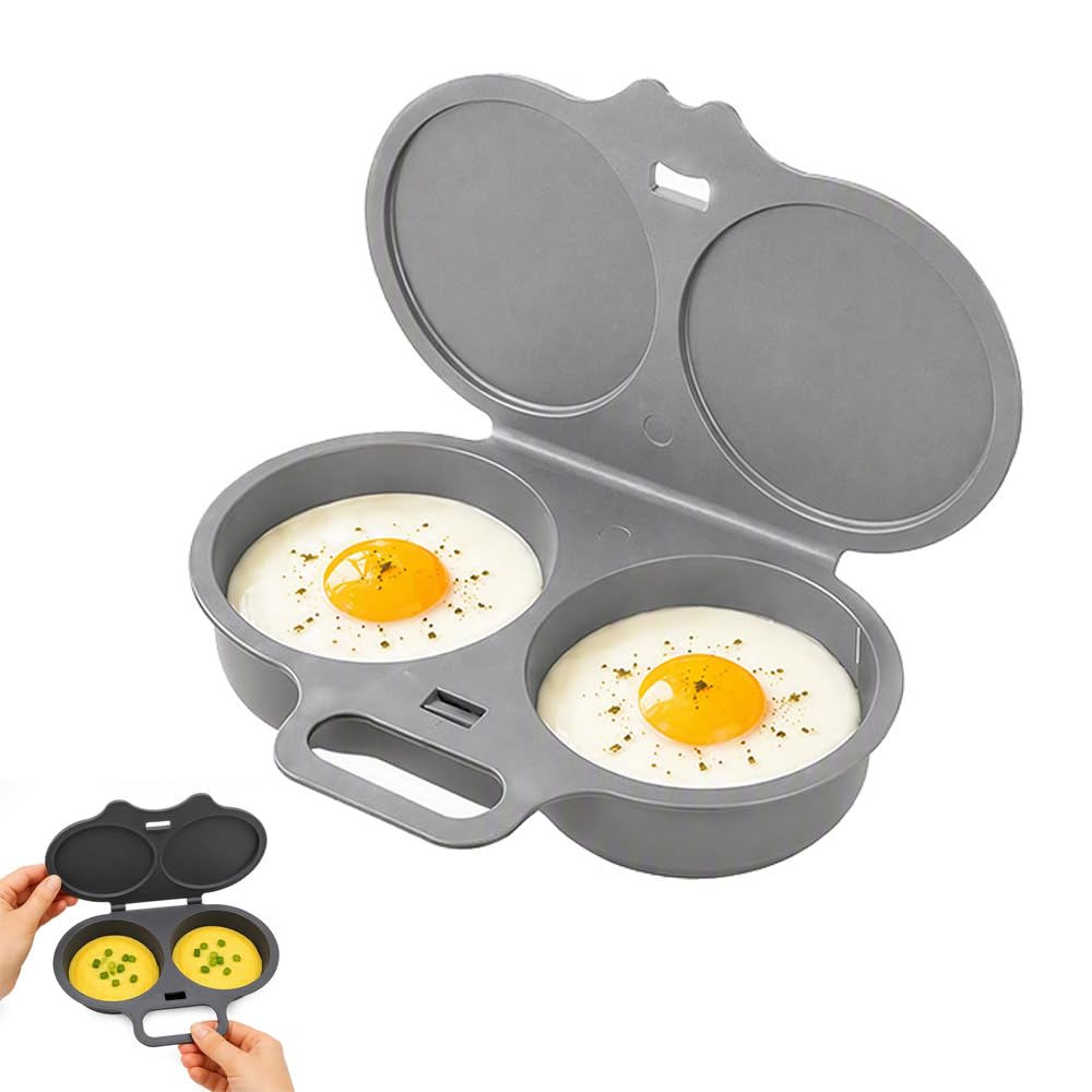Dual Cavity Microwave Egg Poacher, Nonstick Egg Cooker with Lid，1pcs