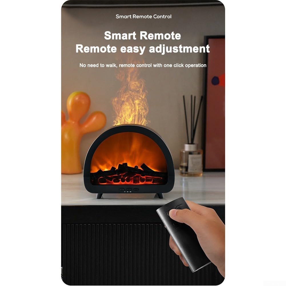 Diffuseur d'arômes de flamme avec lumière 7 couleurs, humidificateur avec télécommande de 200 ml pour décoration de chambre à coucher, salon, 2026 nouveau (noir)
