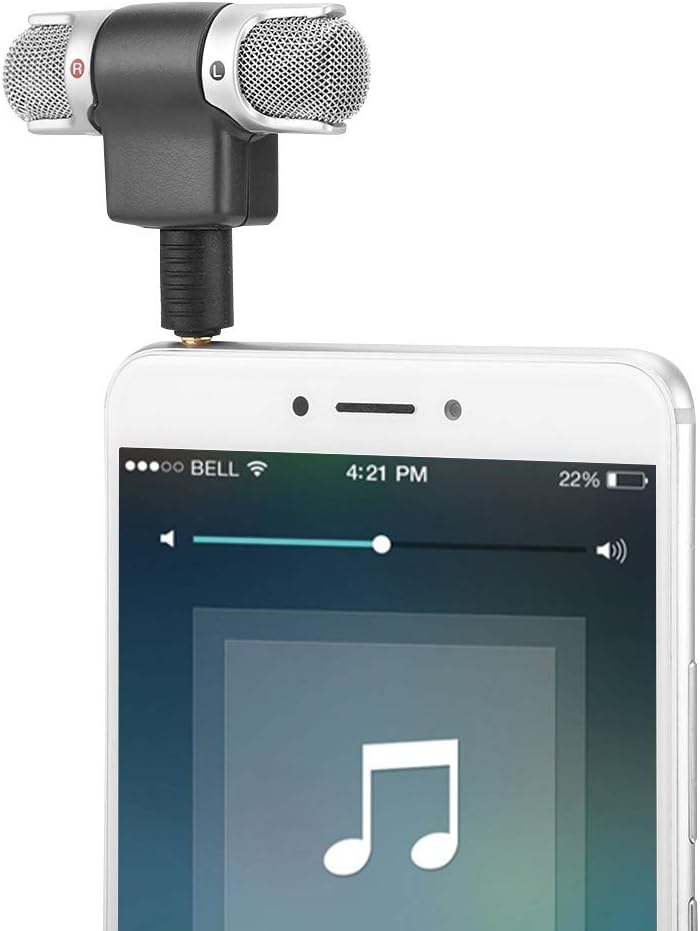 ASHATA Mini Microphone connected to a smartphone