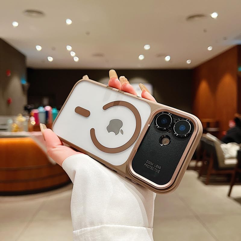 Image of LuxuryKase Magnetic Clear Case for iPhone 16 | MagSafe Compatible | Slim Protective Cover | Shockproof Bumper | Anti Yellow Transparent Back | Camera Guard Design - Desert Gold