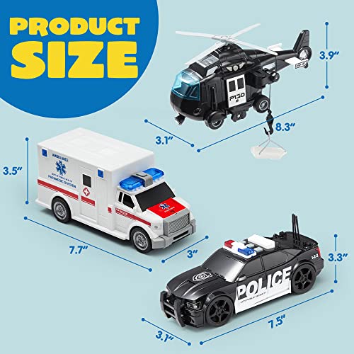 JOYIN Truck Toys for 3 4 5 6 7 Year Old Boys - Police Car Toy Set, Emergency Vehicle Playset, Friction Powered Car with Lights and Sounds, Birthday Gifts for Boys Girls Age 3-9 - image 7