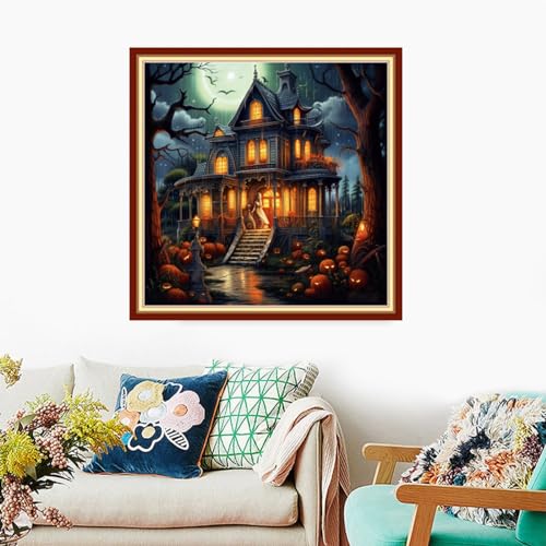 Image of Foxdiviy Stamped Cross Stitch Kits Full Range of Embroidery Needlework Starter Kits for Beginners Adults 11CT Embroidery Patterns Art Crafts DIY Needlepoint Kits-Magic House 18x18 inch