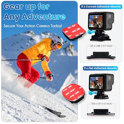 MiPremium Adhesive Mount Kit Sticky pads for GoPro Hero 13 12 11 10 9 8 7 6 5 Black Silver Session Camera. Flat & Curved Helmet Mounting attachment Accessories for Go Pro Other Action Camera (10 Pack)