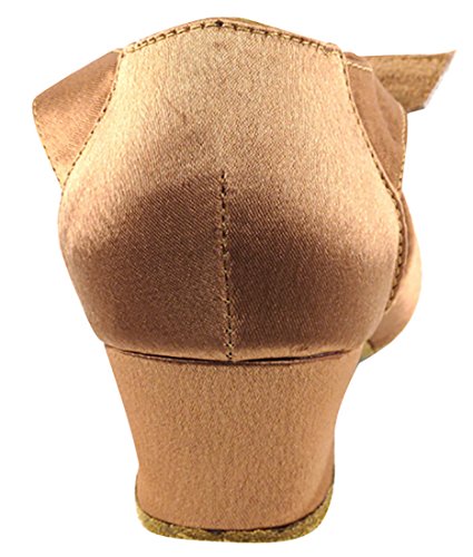 Very Fine Dance Shoes - Ladies Practice, Cuban Low Heel Ballroom Dance Shoes - 1679-1.5-inch Heel and Foldable Brush Bundle - Brown Satin - 8.54