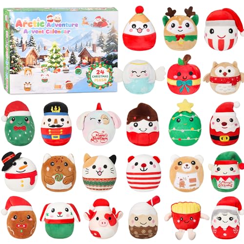 Christmas Advent Calendar 2025 with 24 Days Mini Squishy Plush Toys, Cute Soft Collectible Stuffed Animal Plushies, Holiday Countdown Calendars Stocking Stuffers Gifts for Kids Girls Boys Teens Adult