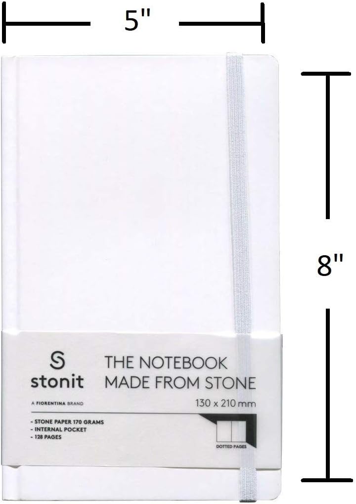 5x8 Hard Cover Dot Grid Notebook with Inner Pocket and Elastic Closure (White)