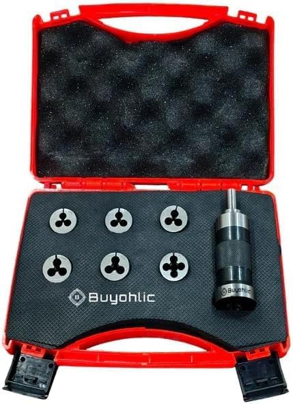 Buyohlic Die Holder for Mini Lathe 25 mm Outer Diameter, 3/8" Shank with 6 x Metric Threading Dies