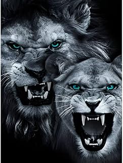 AIRDEA Lions Diamond Painting Kits for Adults Kids, 5D DIY Animals Diamond Painting by Number Kits,Full Round Drill Lion Diamond Art Kits Lion Embroidery Kits for Home Wall Decor 11.8x15.7 inch