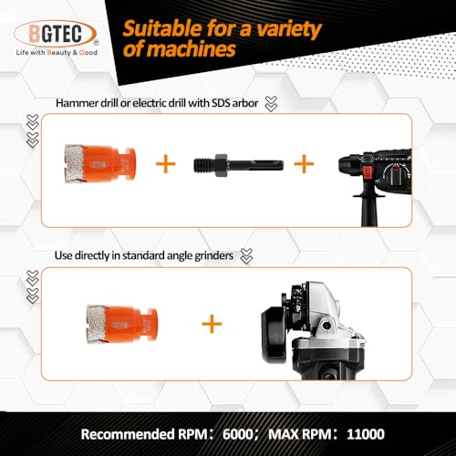 Image of BGTEC Tile Hole Saw Kit Diamond - 12PCS 5 /8-11 Thread Drill Bit 6 /8 /10 /19 /25 /35 /50 /75 /102mm+50mm Chamfer Bit+20mm Finger Bit+SDS Adapter for Pocelian Tile Ceramic Marble Granite Stoneware
