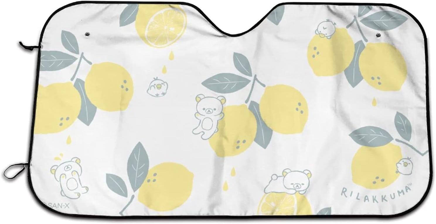 当店は最高な サービスを提供します リラックマ レモン柄 サンシェード 車 フロントサンシェード 日除け 軽自動車 吸盤 Uvカット キャラクター アニメ グッズ 雑貨 かわいい ｋｉｓｙｍｅａｒ おしゃれ 車用品 130 70cm Fu Chest Com