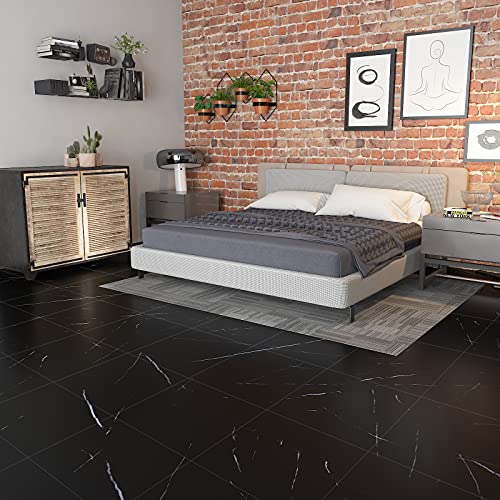 Chichome 12''X12'' Peel And Stick Floor Tile Black 32 Pack Marble Vinyl Floor Tiles Self Adhesive Vinyl Flooring Tiles Waterproof Removable Stick On Floor Tile For Bathroom Kitchen Bedroom Living Room #TOP3
