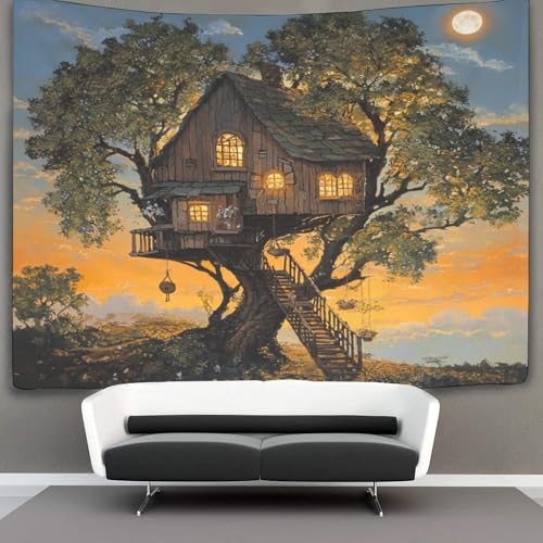Tapisserie murale tissu cabane dans les arbres 180x230cm